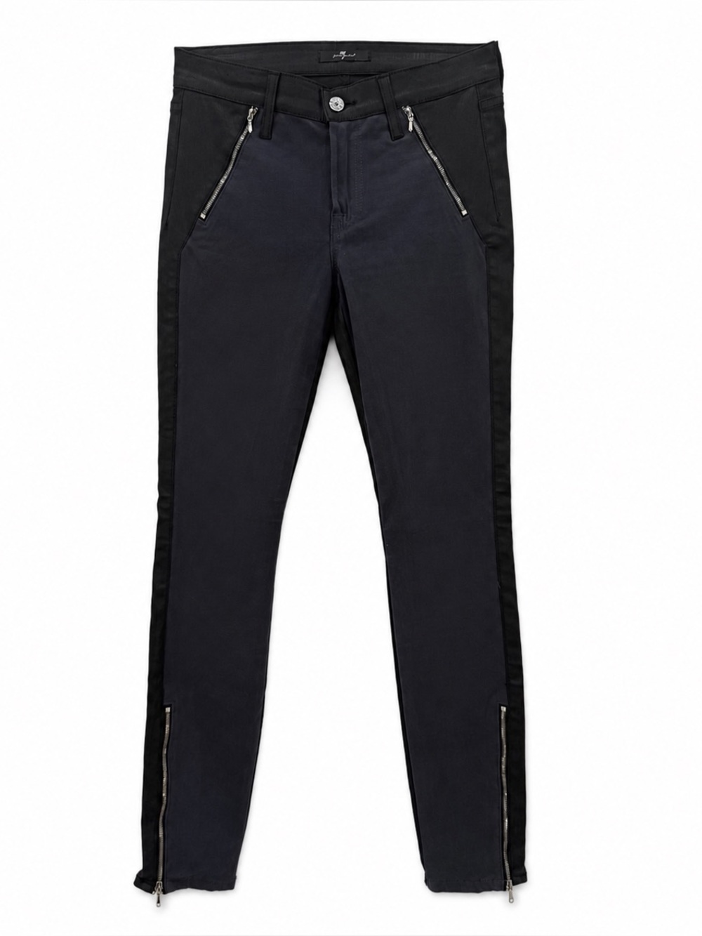 7 For All Mankind Gray/Black Jeggings Skinny Fit Zipper Detail Stretch Pants - Picture 3 of 13